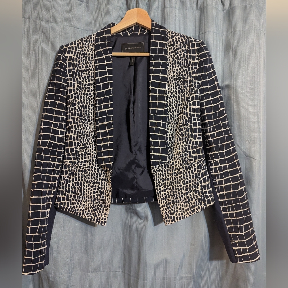 Navy White Croc Pattern Blazer Jacket - image 1